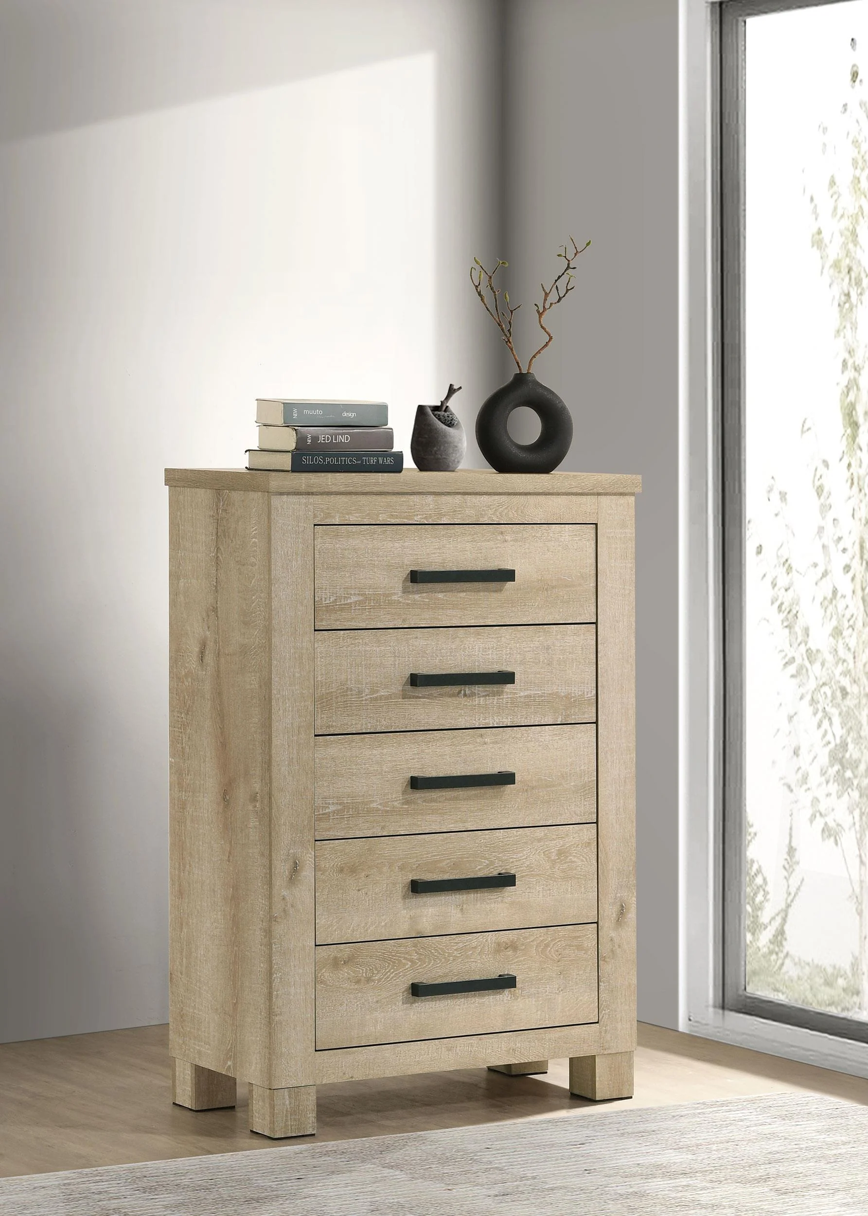 Oakglen 5-drawer Bedroom Chest of Drawers Weathered Oak - Image 2