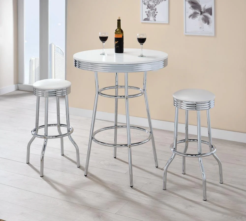 Theodore Upholstered Top Bar Stools White Chrome (Set of 2) - Image 3