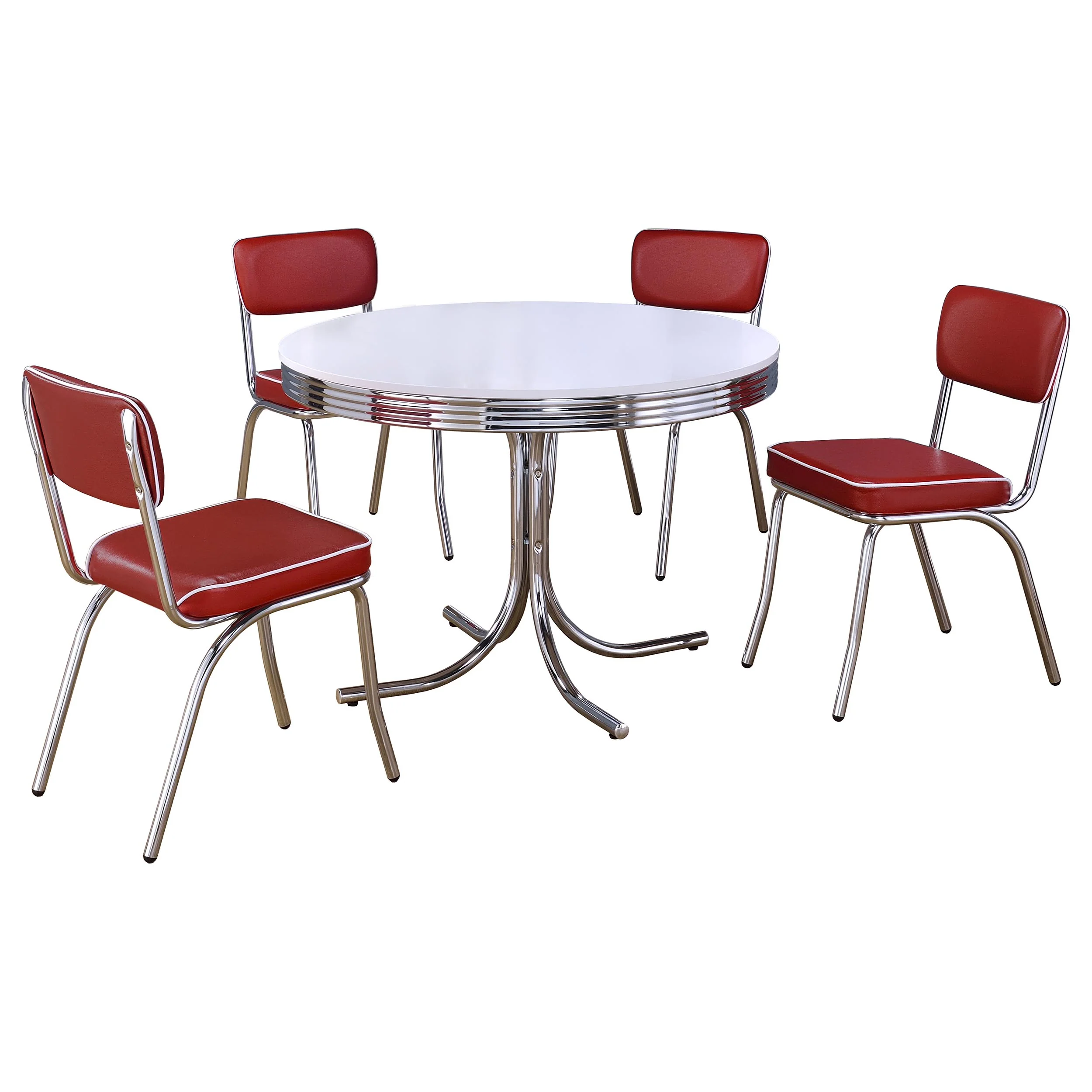 Retro White Red Round Dining Room Set - Image 2
