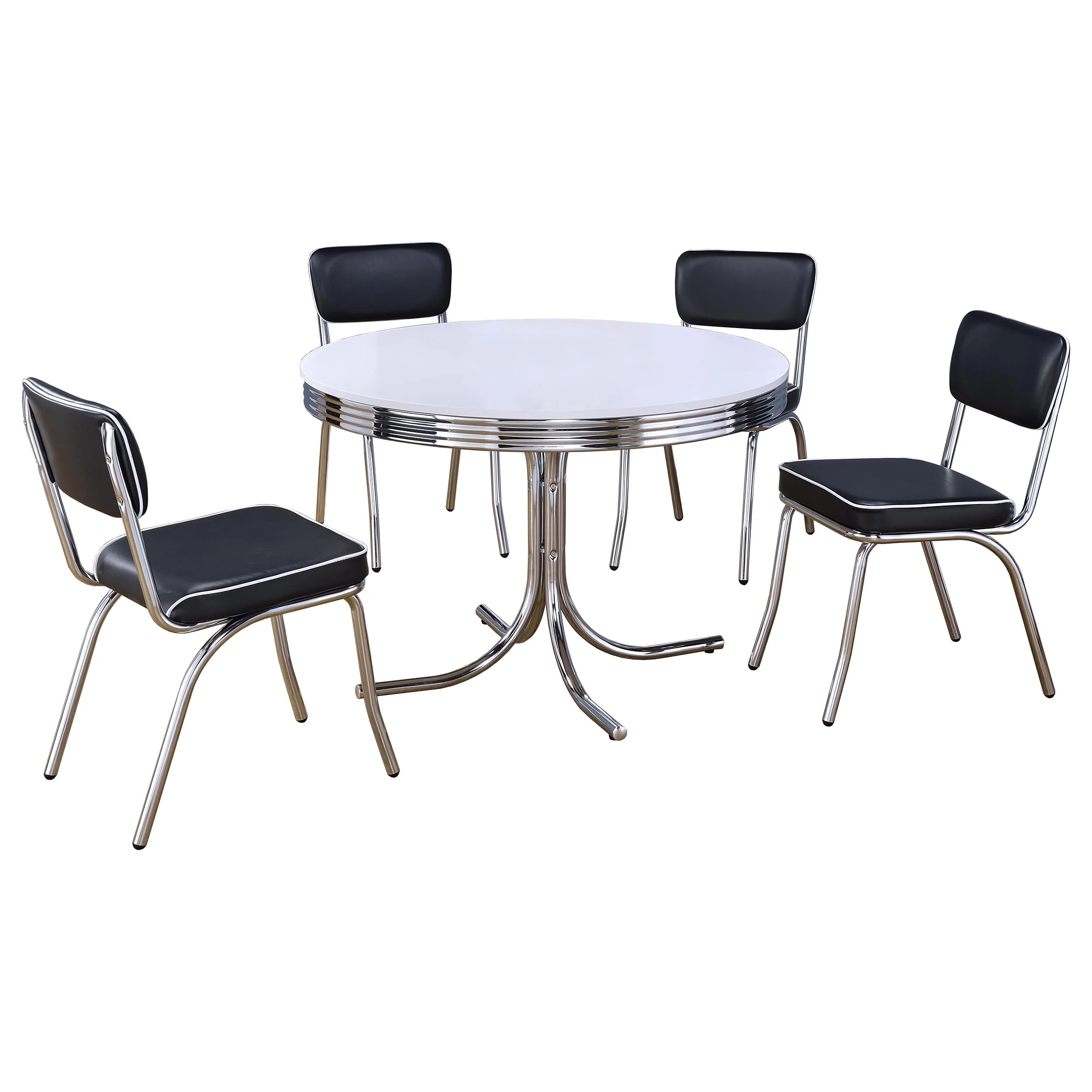 Retro White Black Round Dining Room Set - Image 2