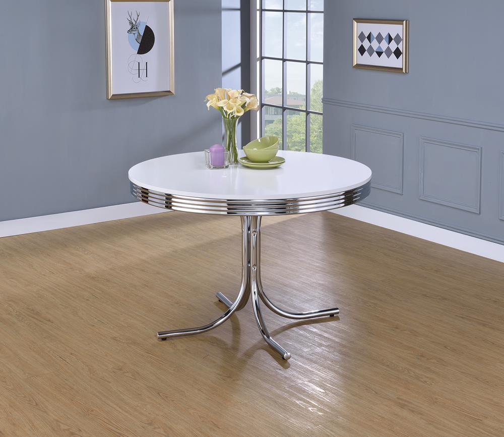 Retro Round Dining Table Glossy White Chrome - Image 1