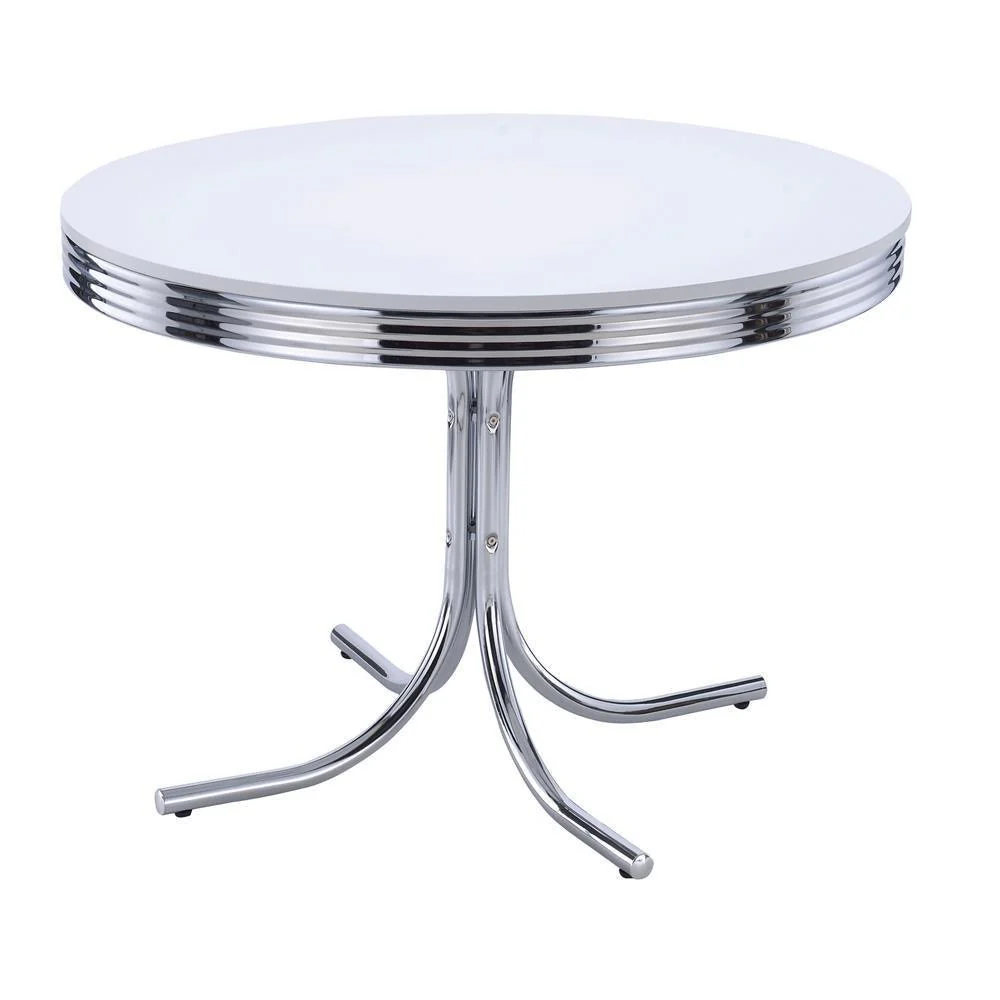 Retro Round Dining Table Glossy White Chrome - Image 2
