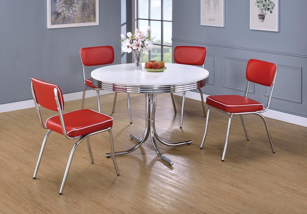 Retro Round Dining Table Glossy White Chrome - Image 3