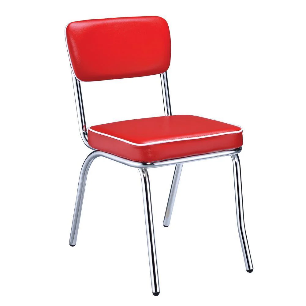 Retro Open Back Side Chairs Red Chrome (Set of 2) - Image 1