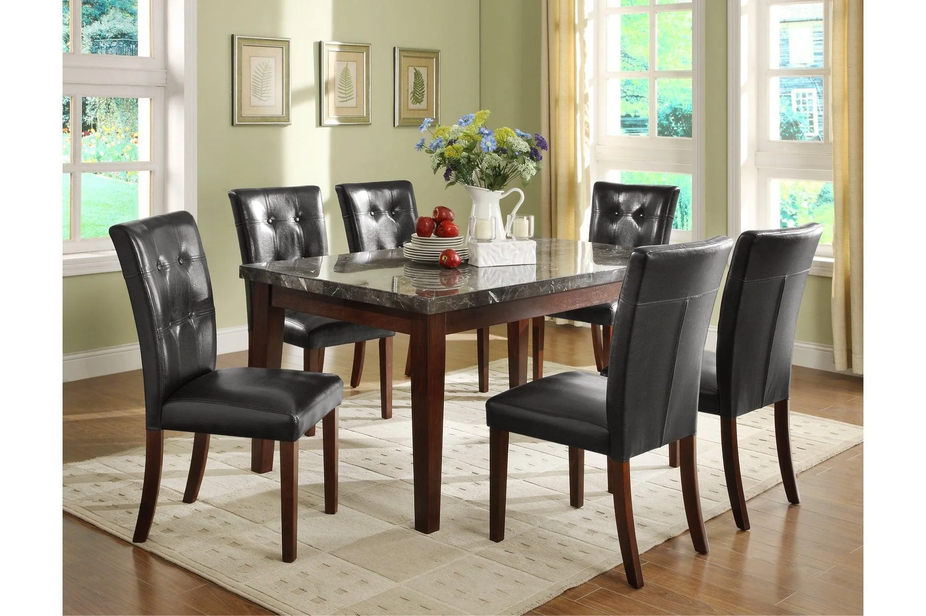 Decatur Black Cherry Marble Top Dining Room Set - Image 3