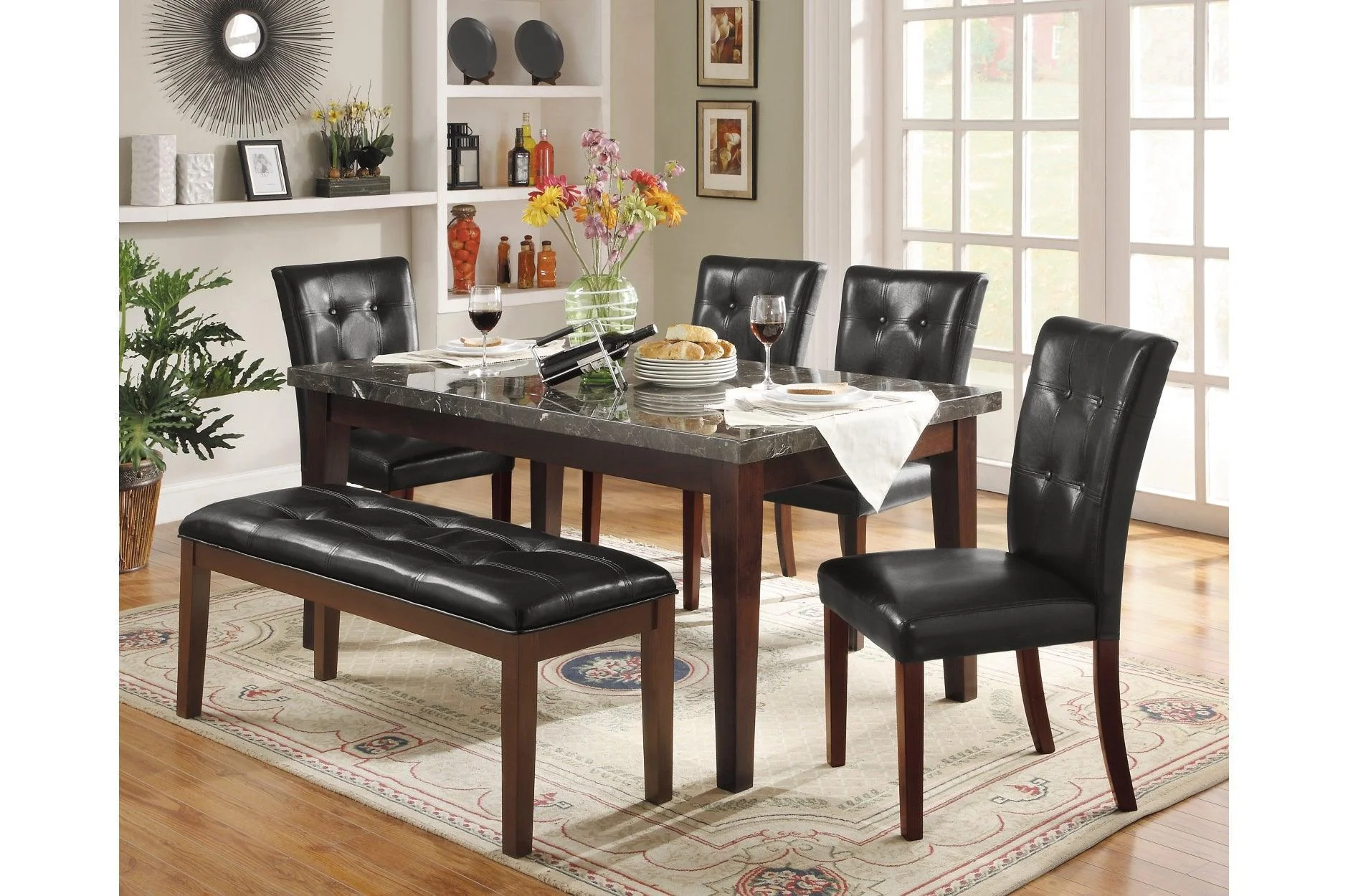 Decatur Black Cherry Marble Top Dining Room Set - Image 2
