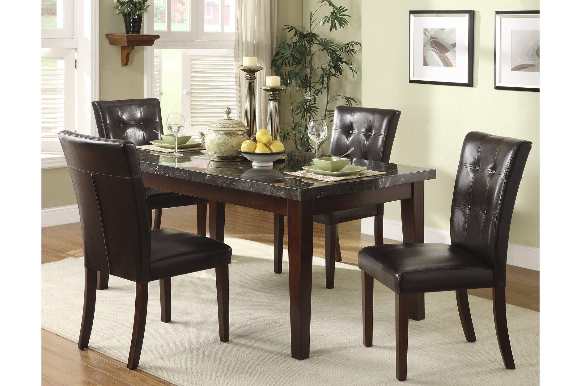 Decatur Dark Cherry Dark Brown Tufted Faux Marble Rectangular Dining Room Set - Image 3