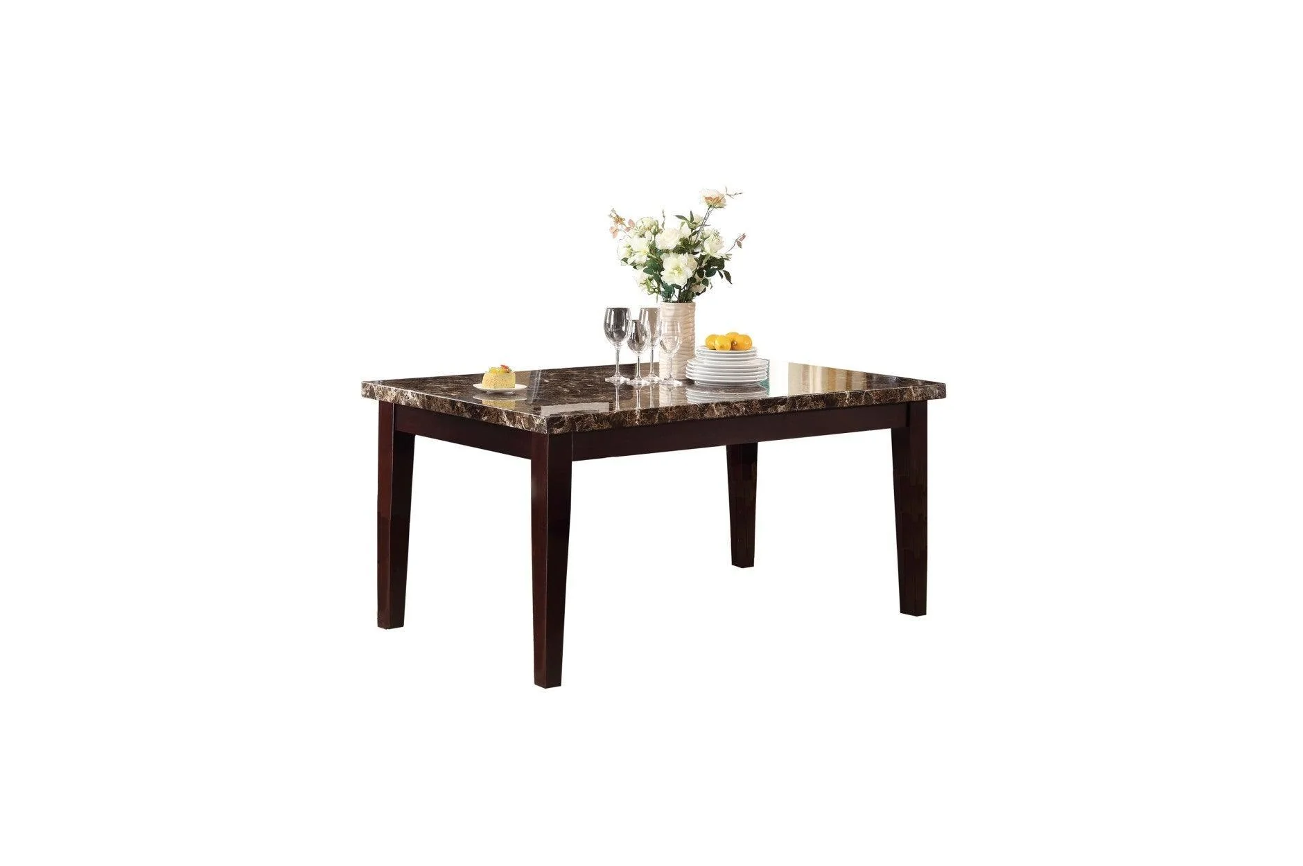 Teague Espresso Upholstered Tufted Faux Marble Rectangular Dining Room Set - Image 2
