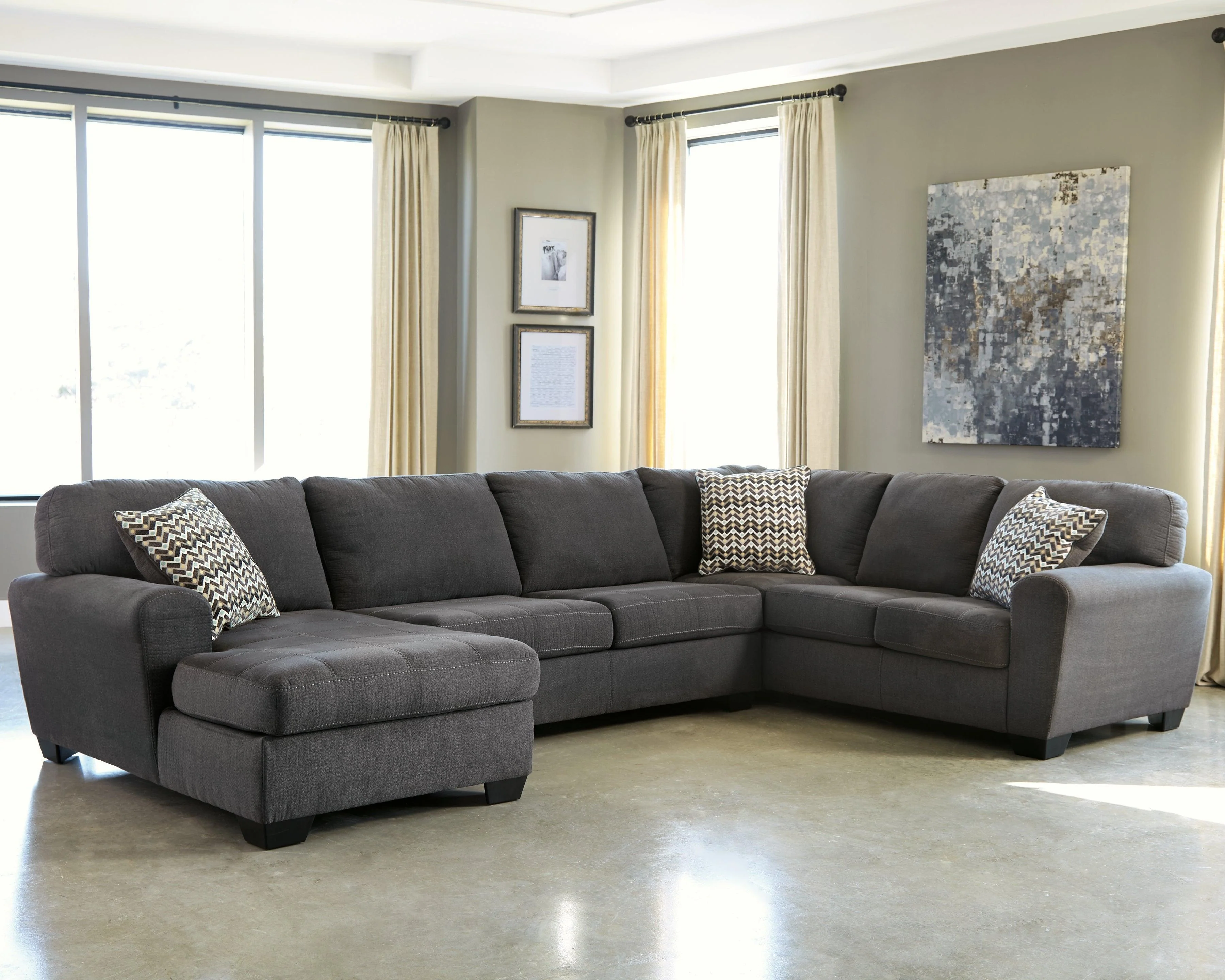 Ambee Slate Chenille 3-Piece Sectional With Chaise - Image 3