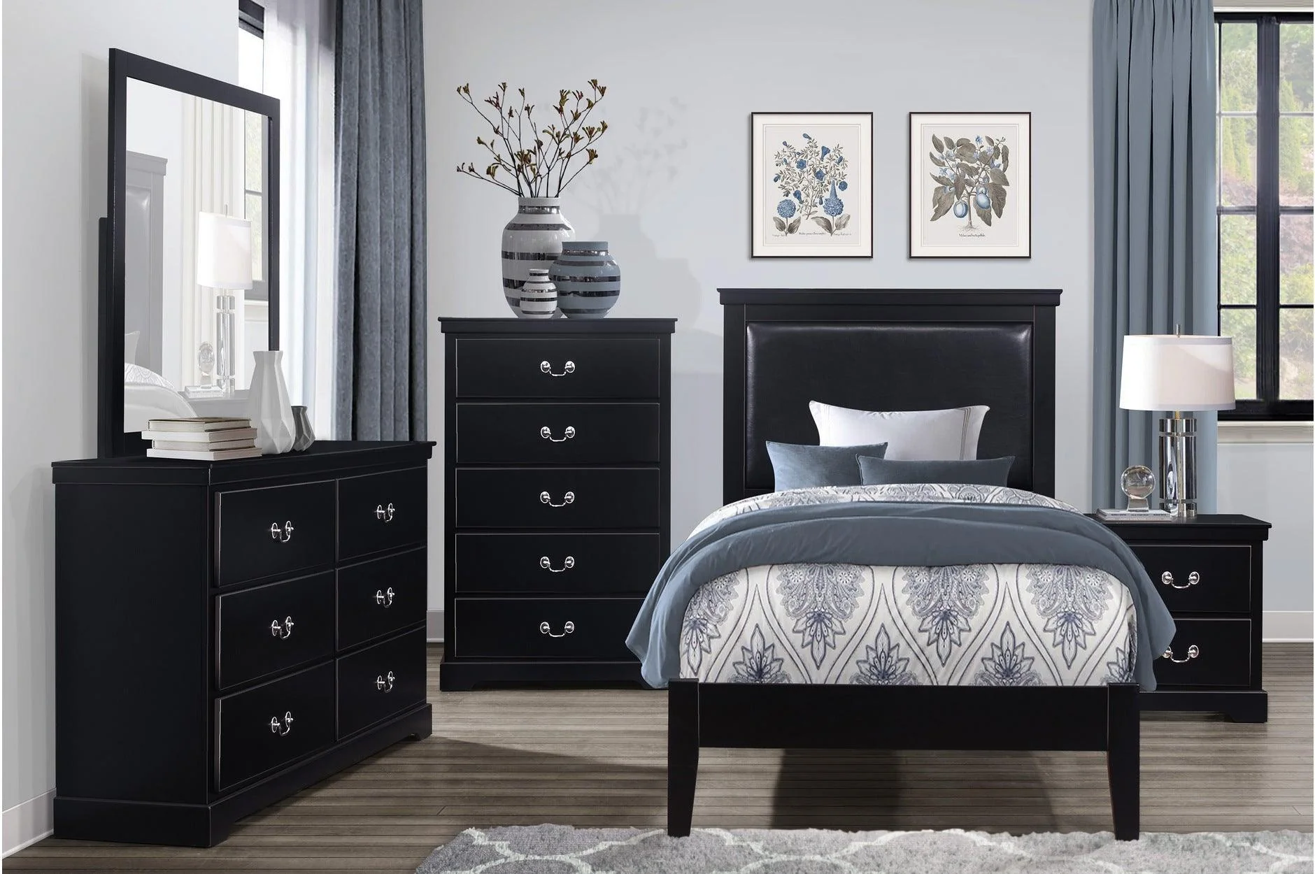 Seabright Black Faux Leather Panel Bedroom Set - Image 3
