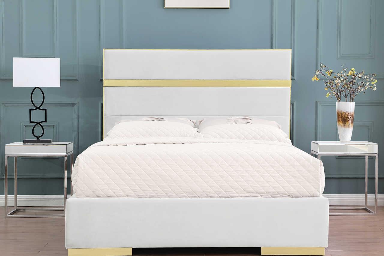 Cartier Ivory Gold Velvet Upholstered Platform King Bed - Image 2