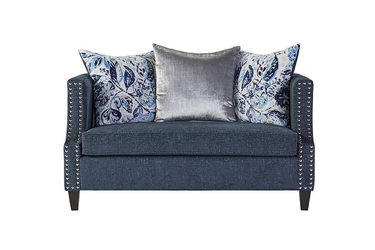 Simone Indigo Blue Fabric Upholstered Sofa - Image 3