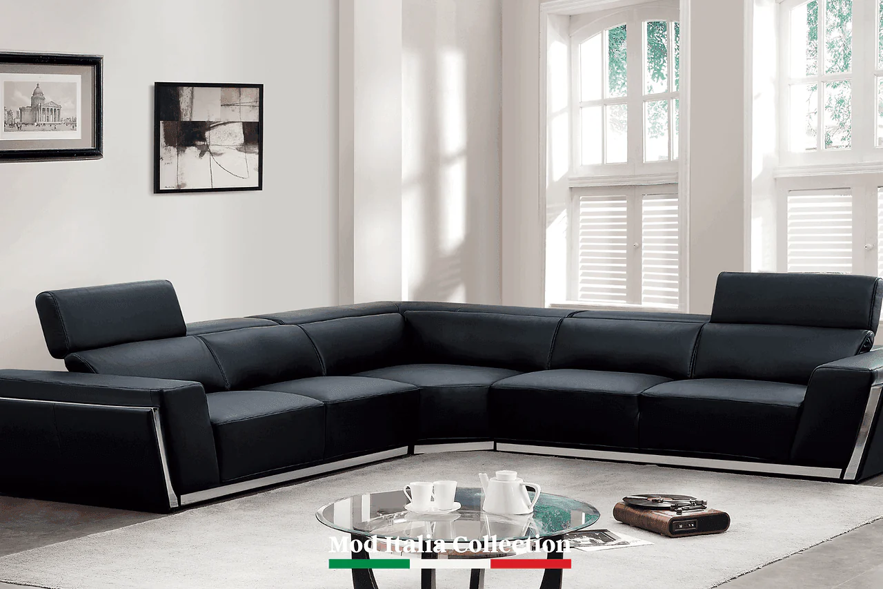 Domo Black Leather Sectional - Image 1
