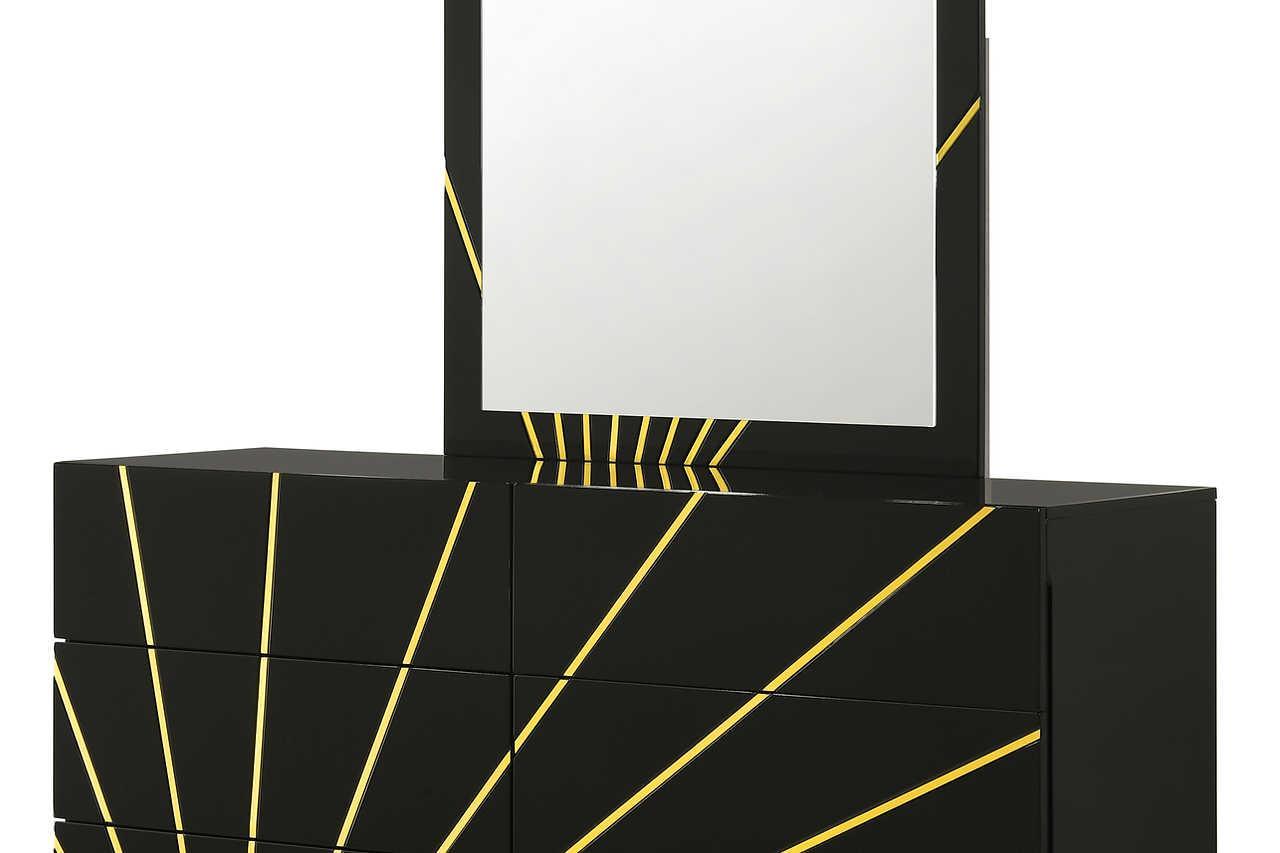 Zenia Black Gold LED Panel Bedroom Set - Image 3