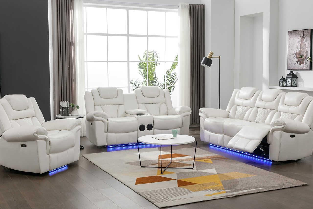 Party Time White Reclining Sofa, Loveseat Recliner - Image 1