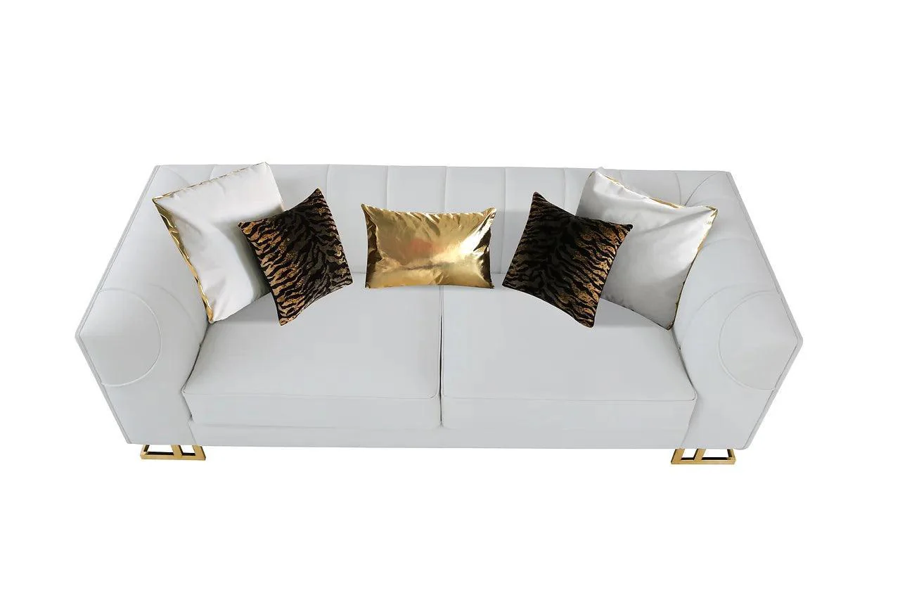 Designer Off White with Gold Velvet Chair - Image 3