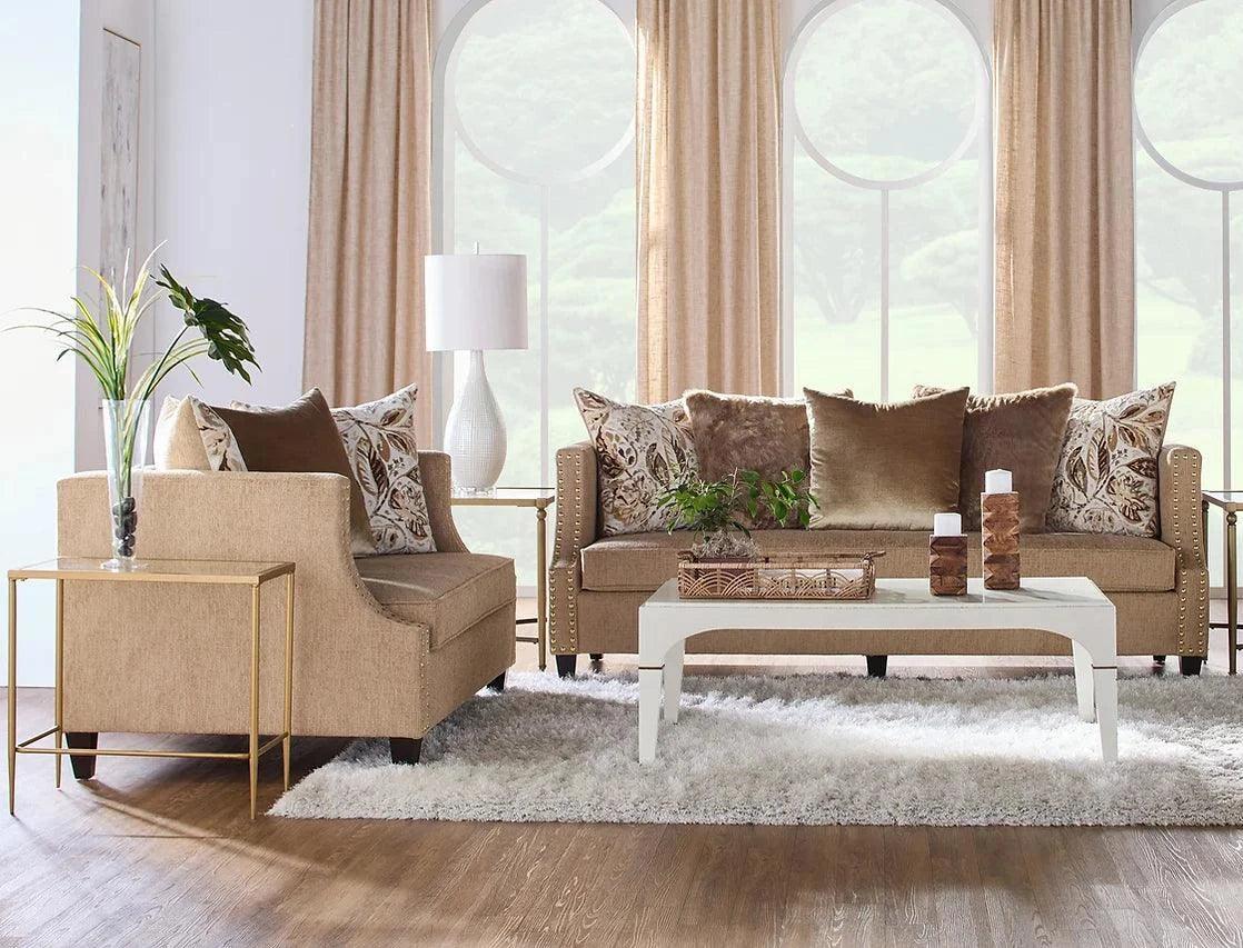 Simone Flax Brown Fabric 2-Piece Living Room Set - Image 1