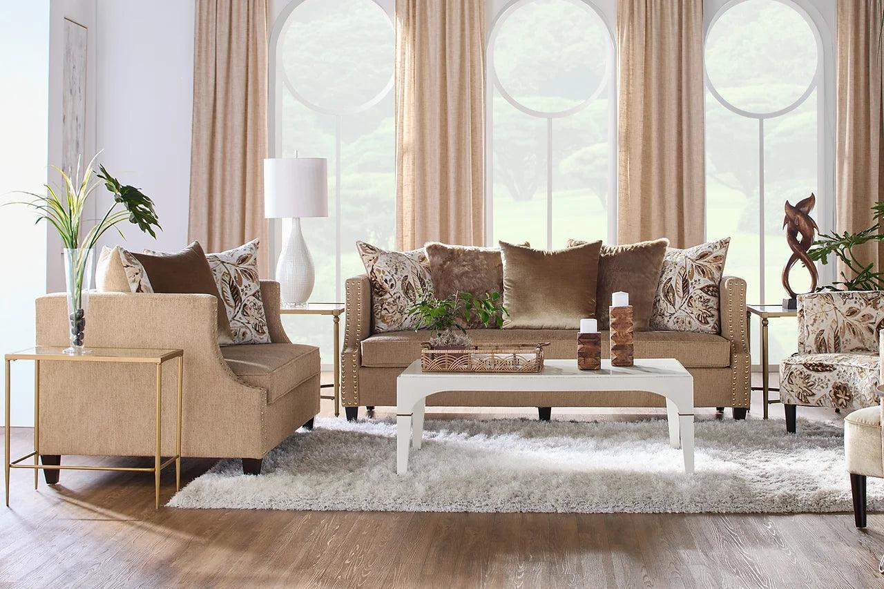 Simone Flax Brown Fabric Loveseat - Image 1