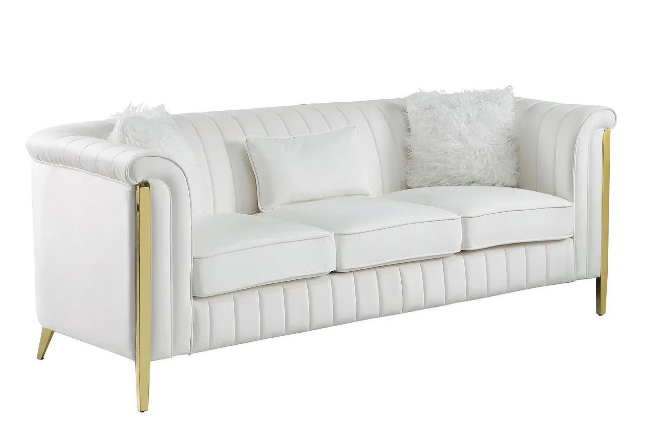 Fara Cream Gold Velvet 2-Piece Living Room Set - Image 3