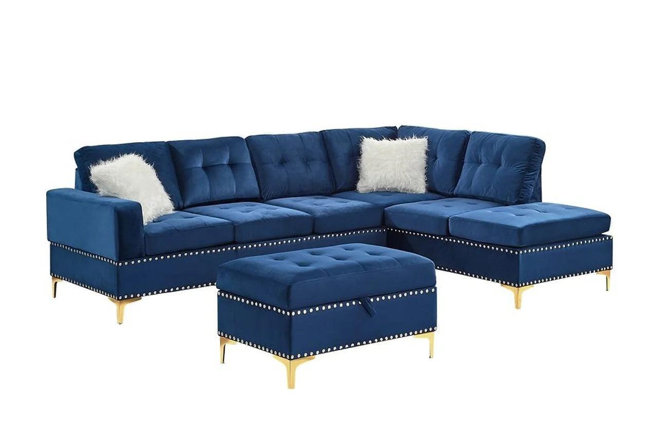 Joy Blue Velvet Upholstered Tufted Sectional - Image 2