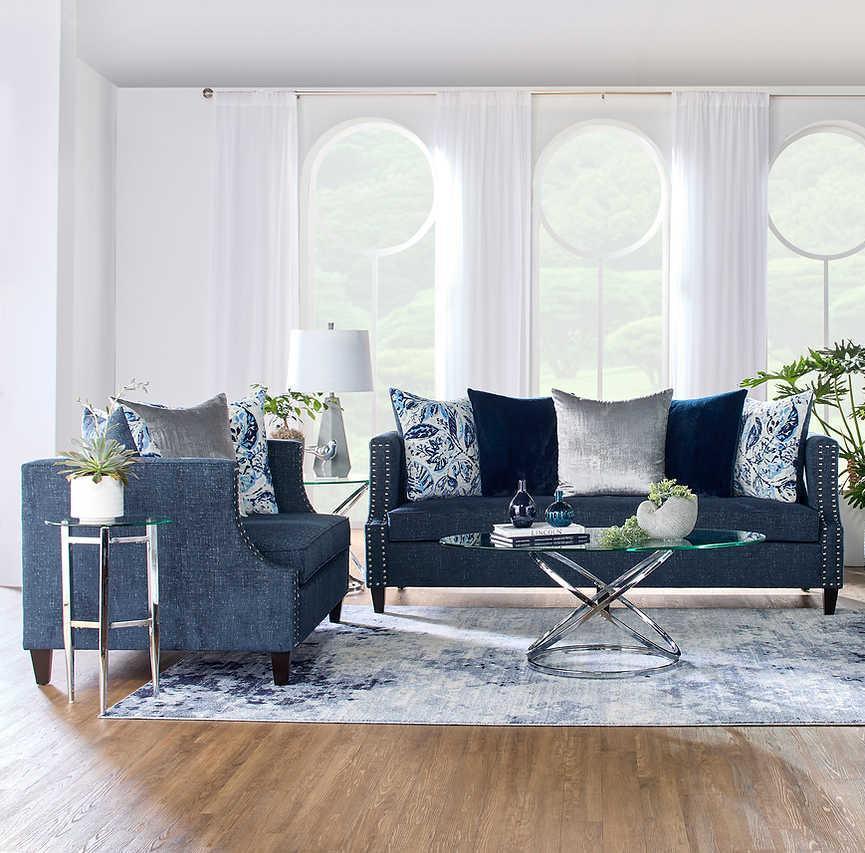 Simone Blue Fabric 2-Piece Living Room Set - Image 1