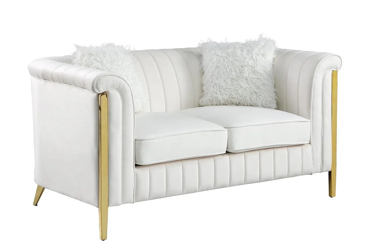 Fara Cream Gold Velvet 2-Piece Living Room Set - Image 2