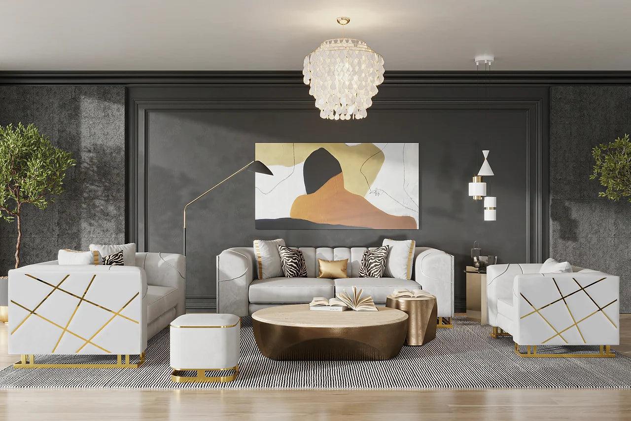 Designer Off White with Gold Velvet Chair - Image 2