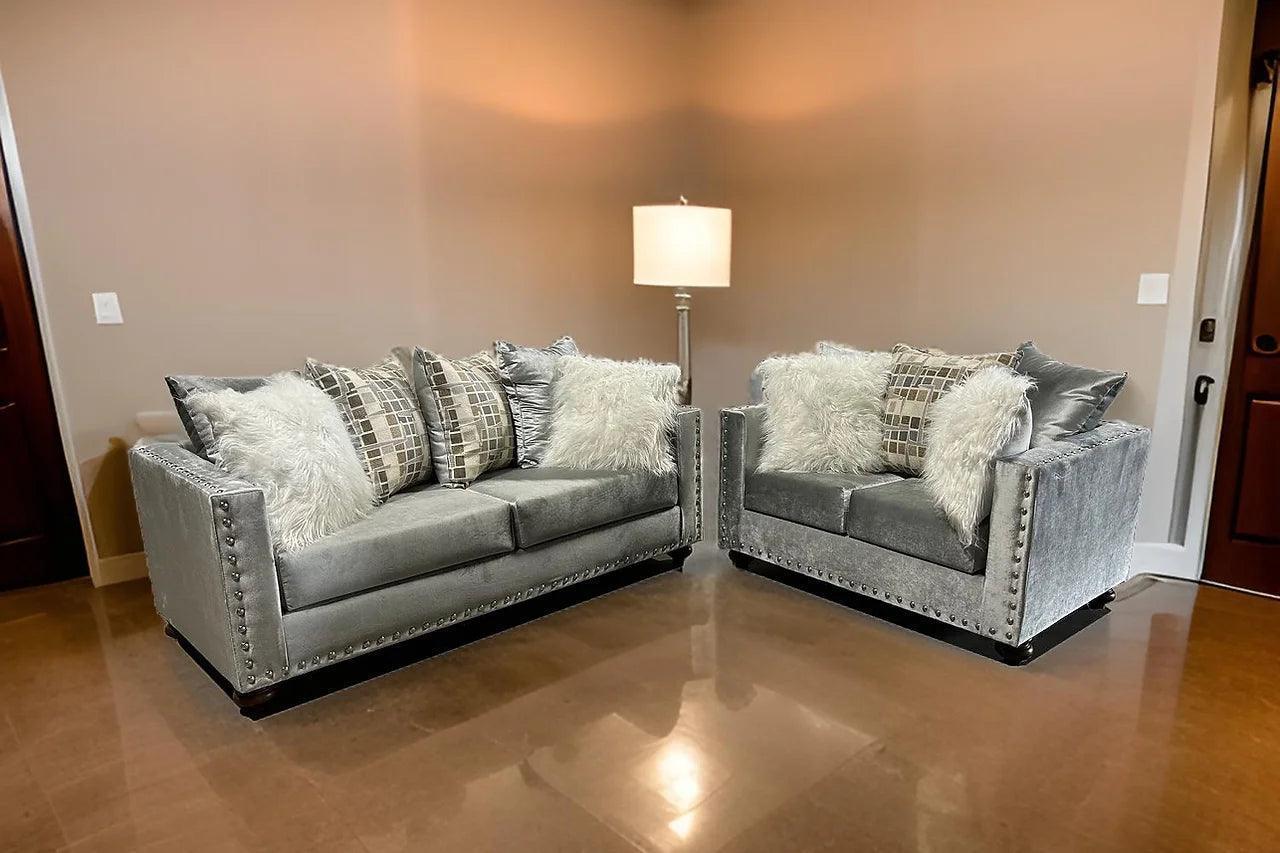 Zander Silver Velvet 2-Piece Living Room Set - Image 1