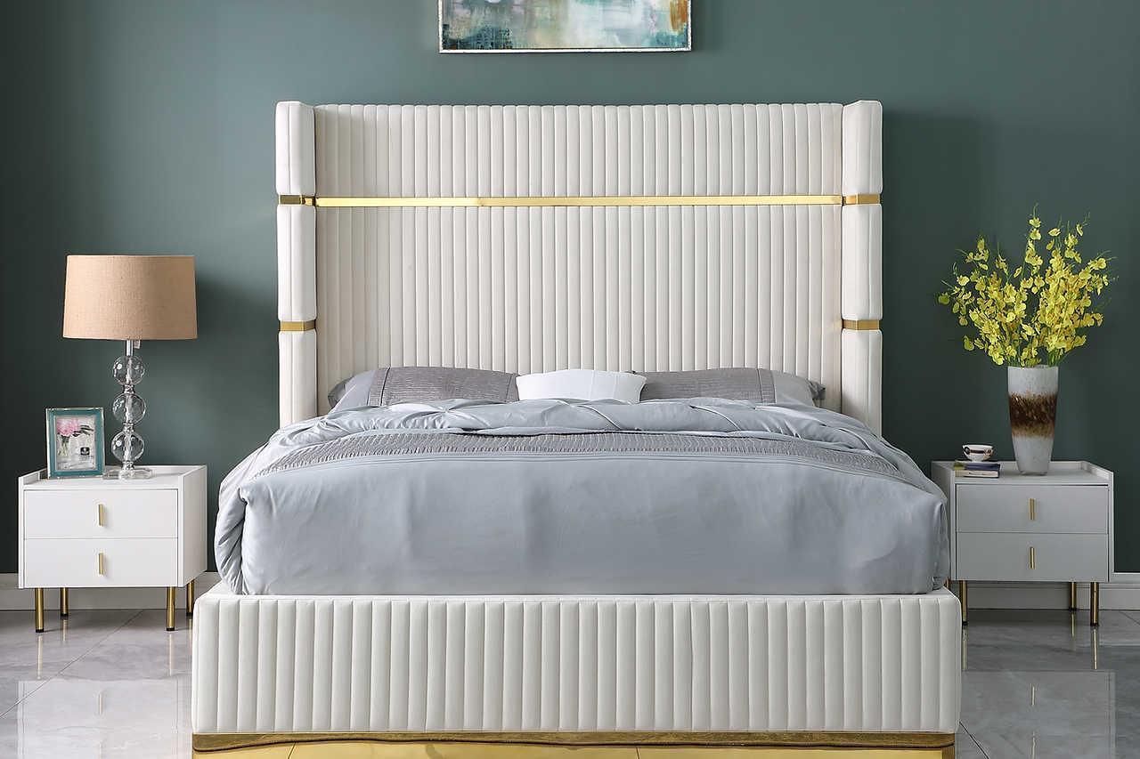 Aspen Cream Velvet Upholstered Platform King Bed - Image 1