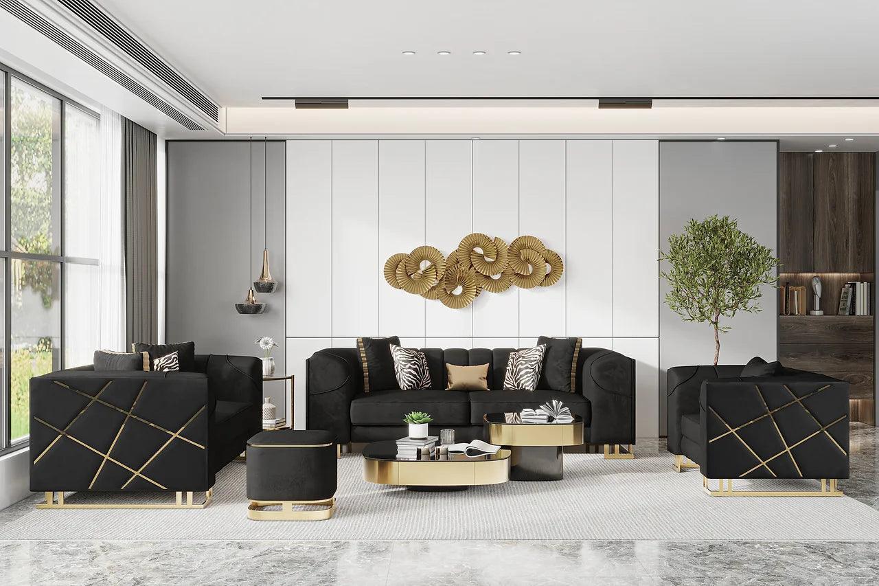 Designer Black with Gold Velvet Chair - Image 2