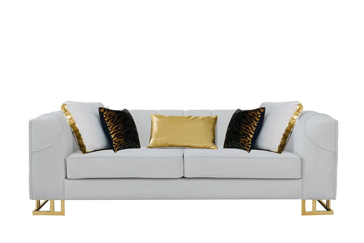Designer Off White Gold Velvet 2-Piece Living Room Set - Image 2