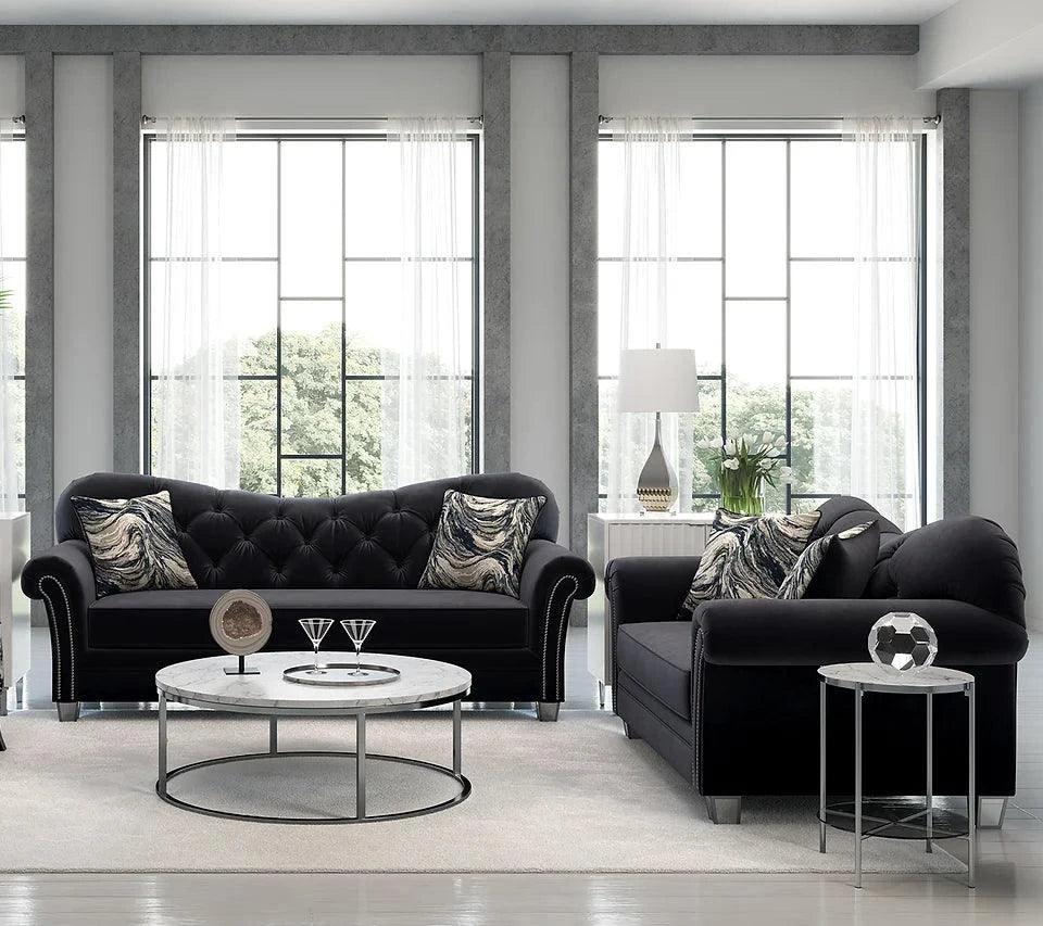 Bing Black Velvet Tufted 2-Piece Living Room Set