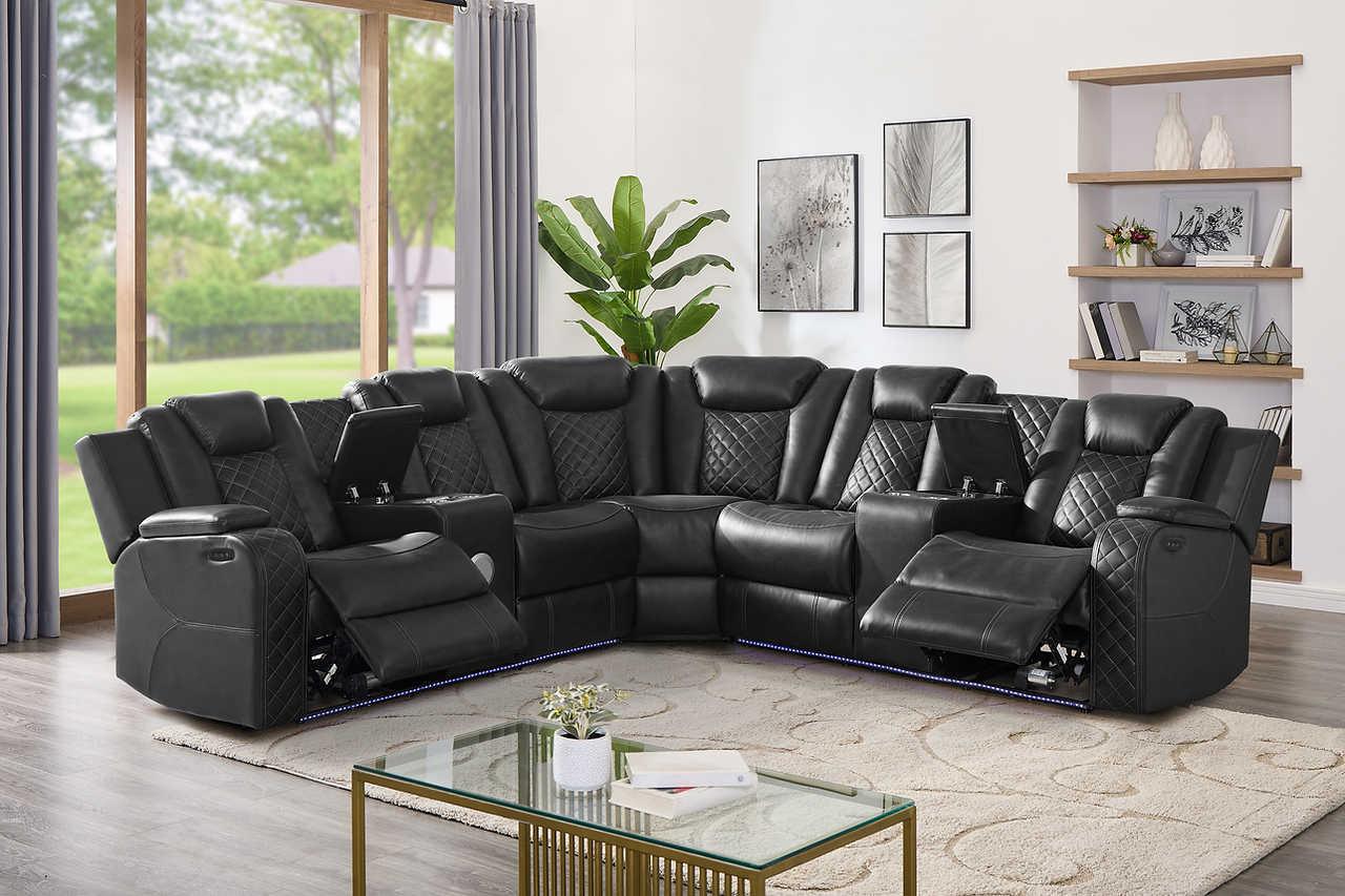 Eclipse Black Air Leather Reclining Set - Image 1