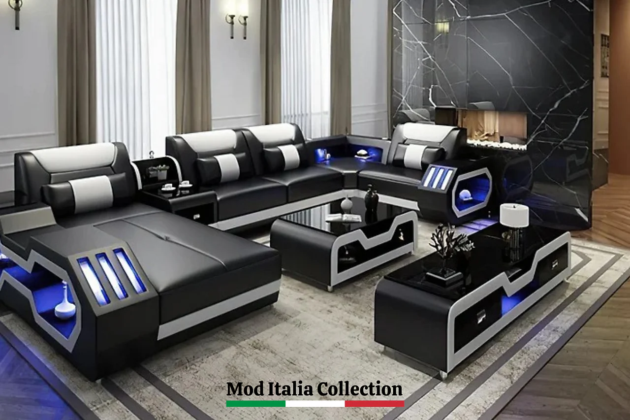 Matrix Black White Faux Leather Sectional - Image 1