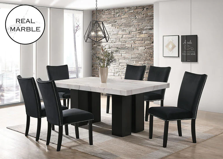 Valentino Black Marble Top Dining Room Set - Image 1