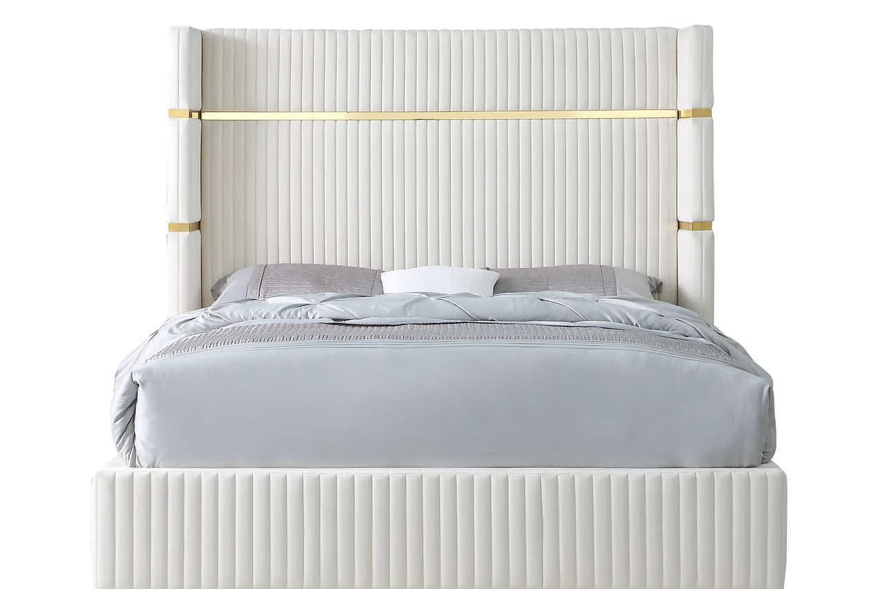 Aspen Cream Velvet Upholstered Platform King Bed - Image 2