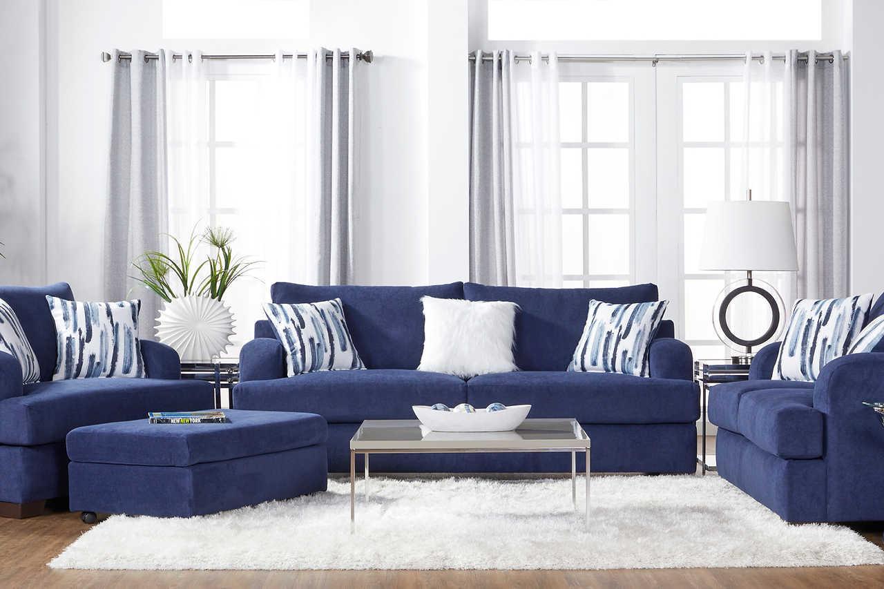 Cameo Navy Blue Metal Velvet Upholstered Sofa - Image 2