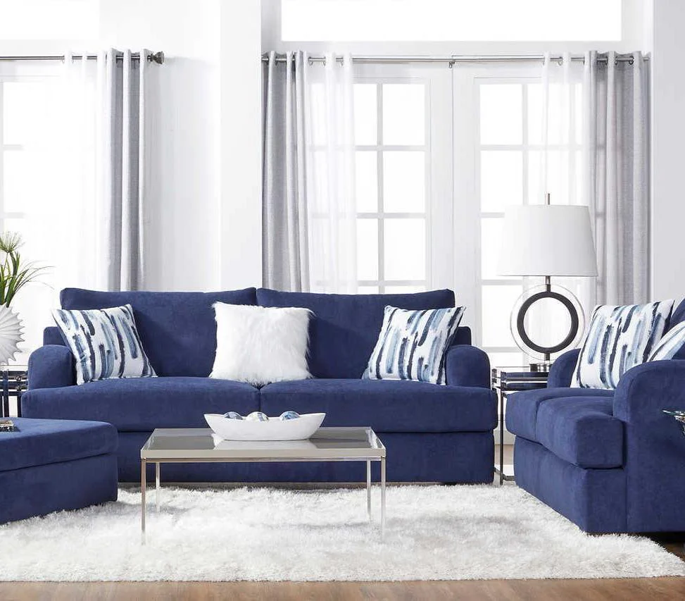 Cameo Navy Blue Velvet 2-Piece Living Room Set - Image 1