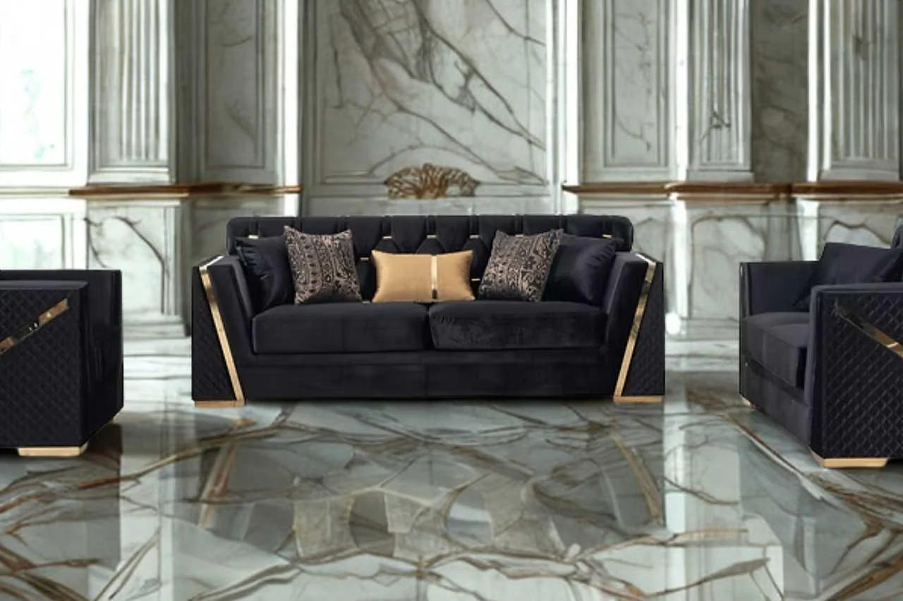 Hilena Black Velvet Living Room Set - Image 1