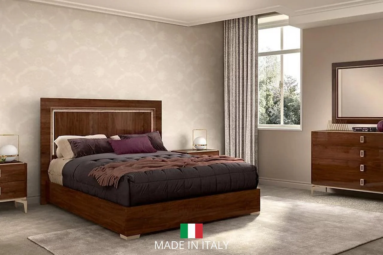 Eva Dark Cherry LED Italian Bedroom Set