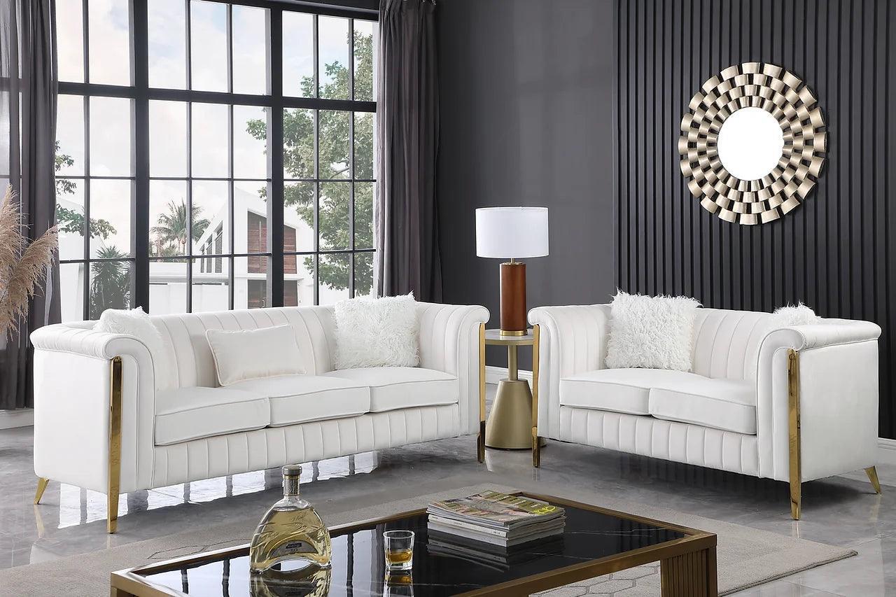 Fara Cream Gold Velvet 2-Piece Living Room Set - Image 1