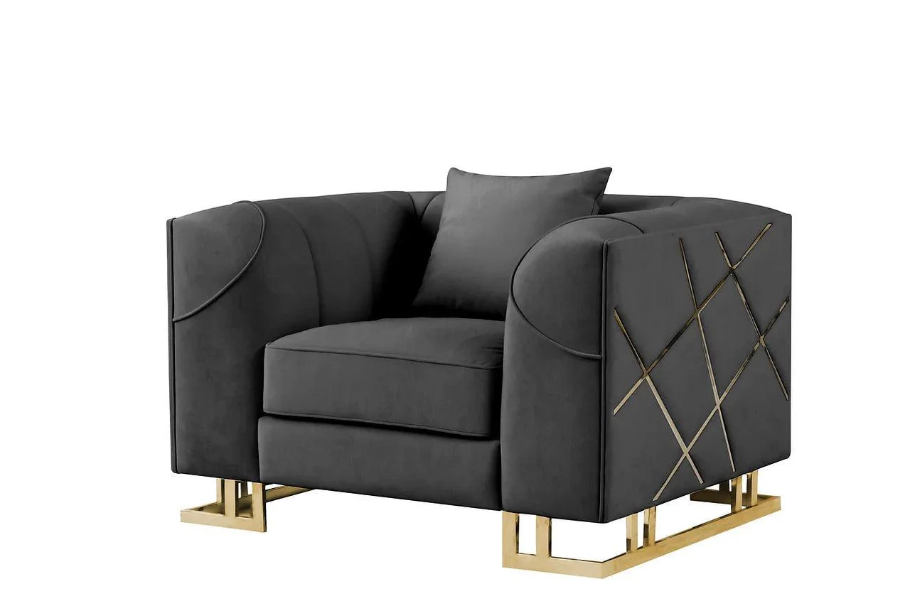 Designer Black with Gold Velvet Chair - Image 1