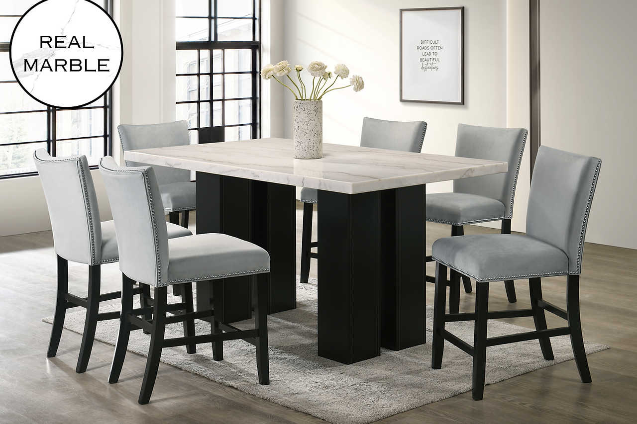 Valentino Gray Marble Top Counter Height Set