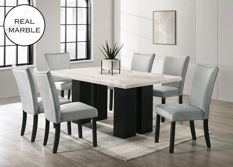 Valentino Gray Marble Top Dining Room Set - Image 1