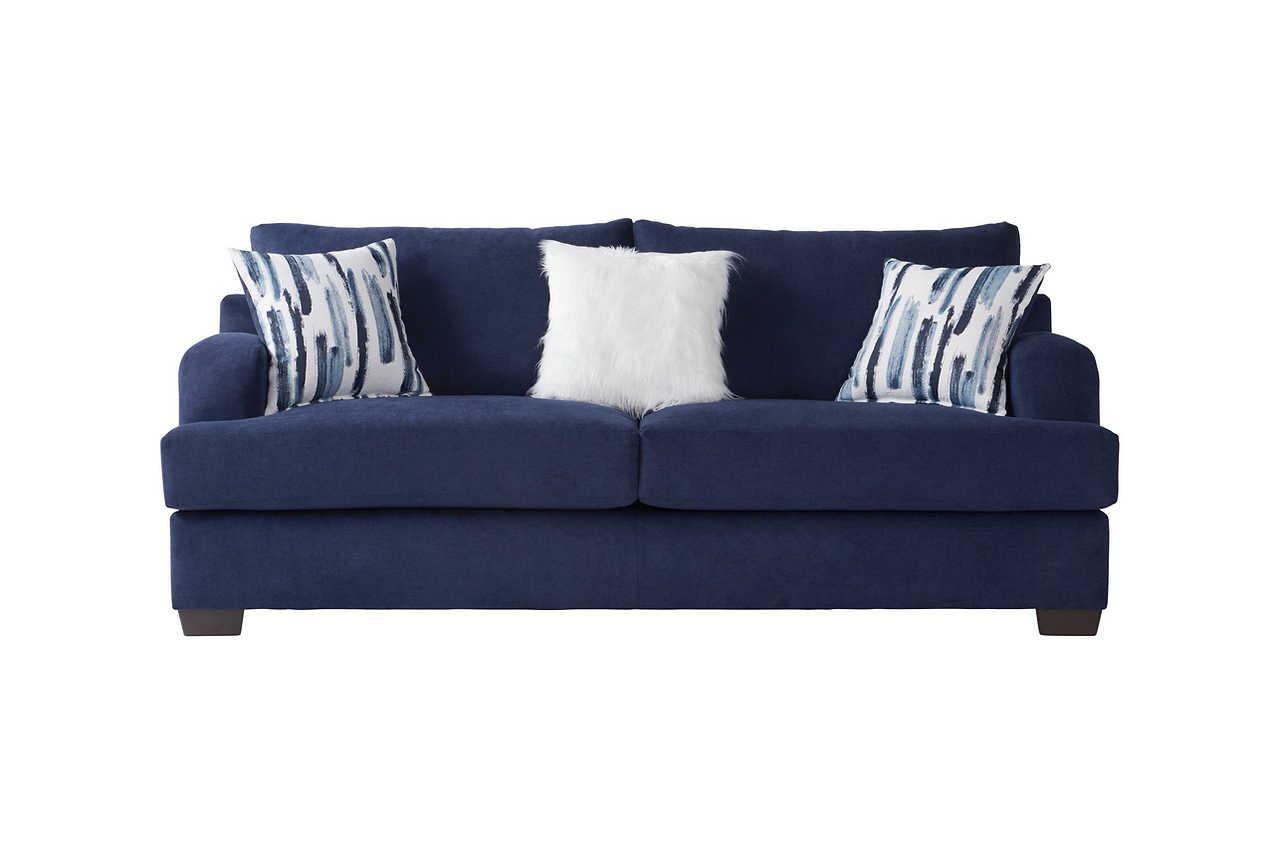 Cameo Navy Blue Metal Velvet Upholstered Sofa