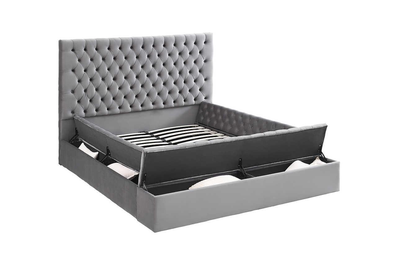 Cataline Gray Velvet Upholstered Tufted Storage Platform Queen Bed - Image 2