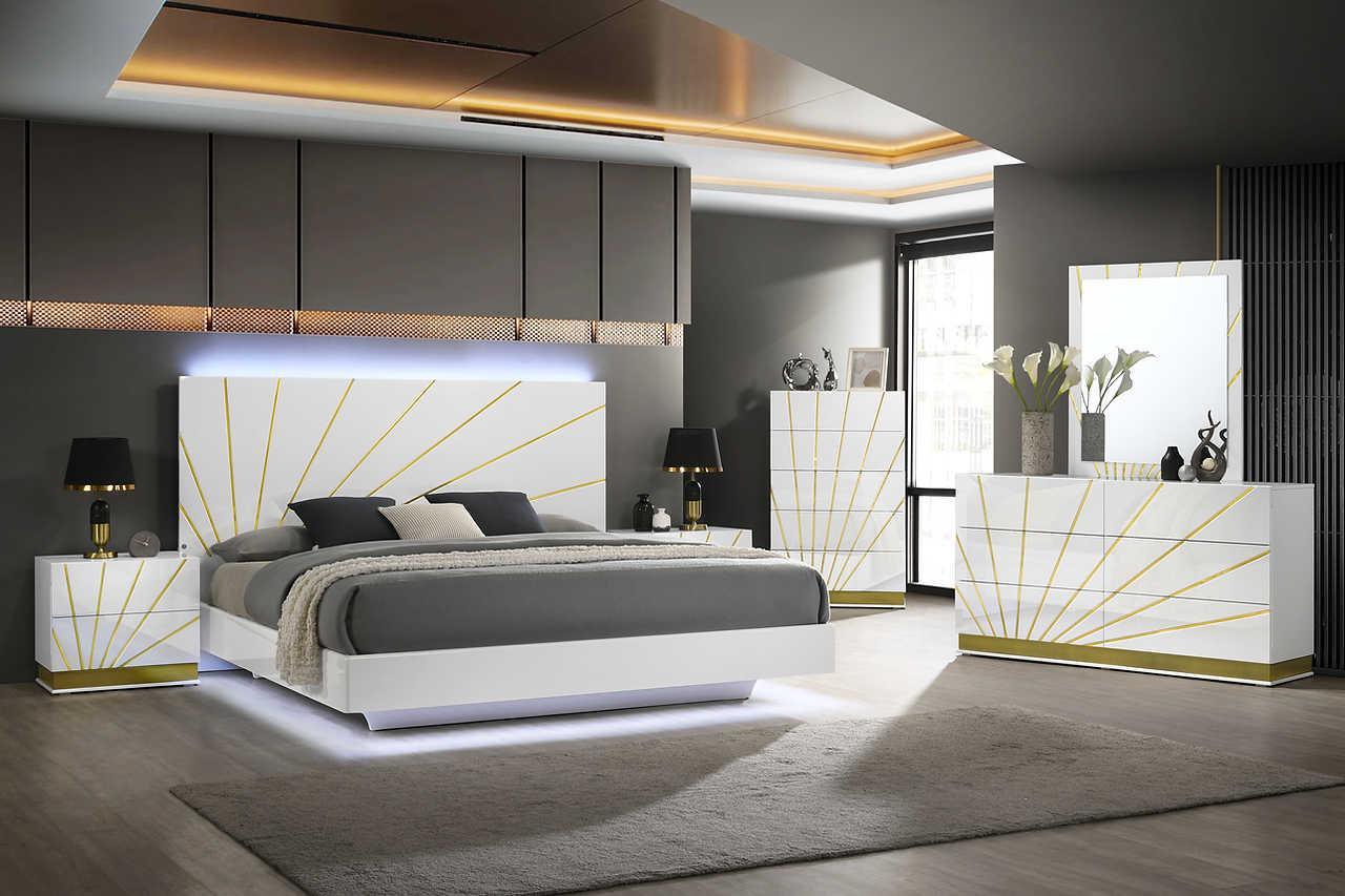 Safa White Gold LED Panel Bedroom Set - Image 1
