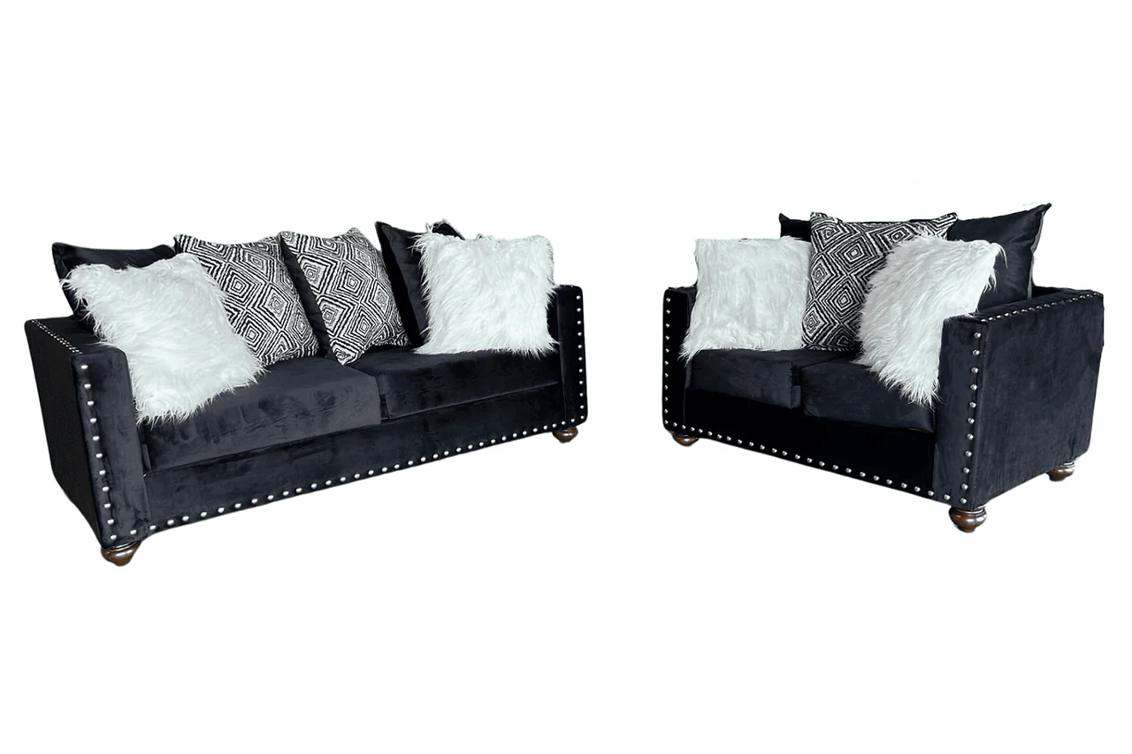 Zander Black Velvet 2-Piece Living Room Set - Image 2