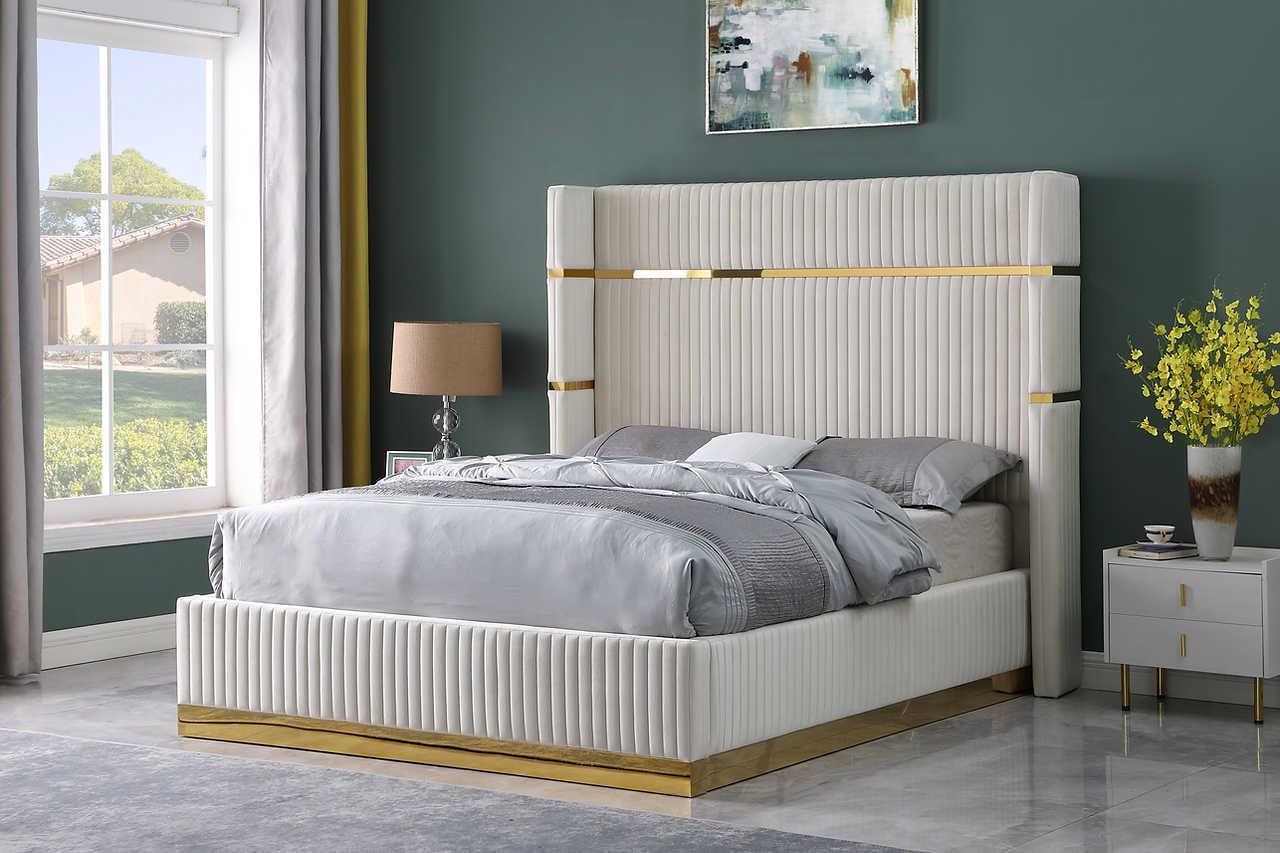 Aspen Cream Velvet Upholstered Platform Queen Bed - Image 3