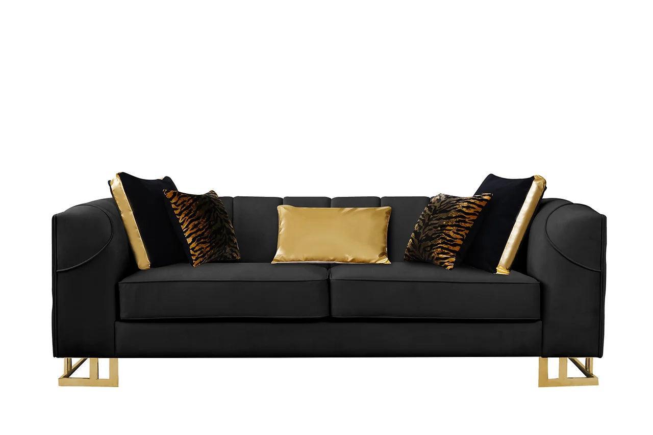 Designer Black with Gold Velvet Chair - Image 3